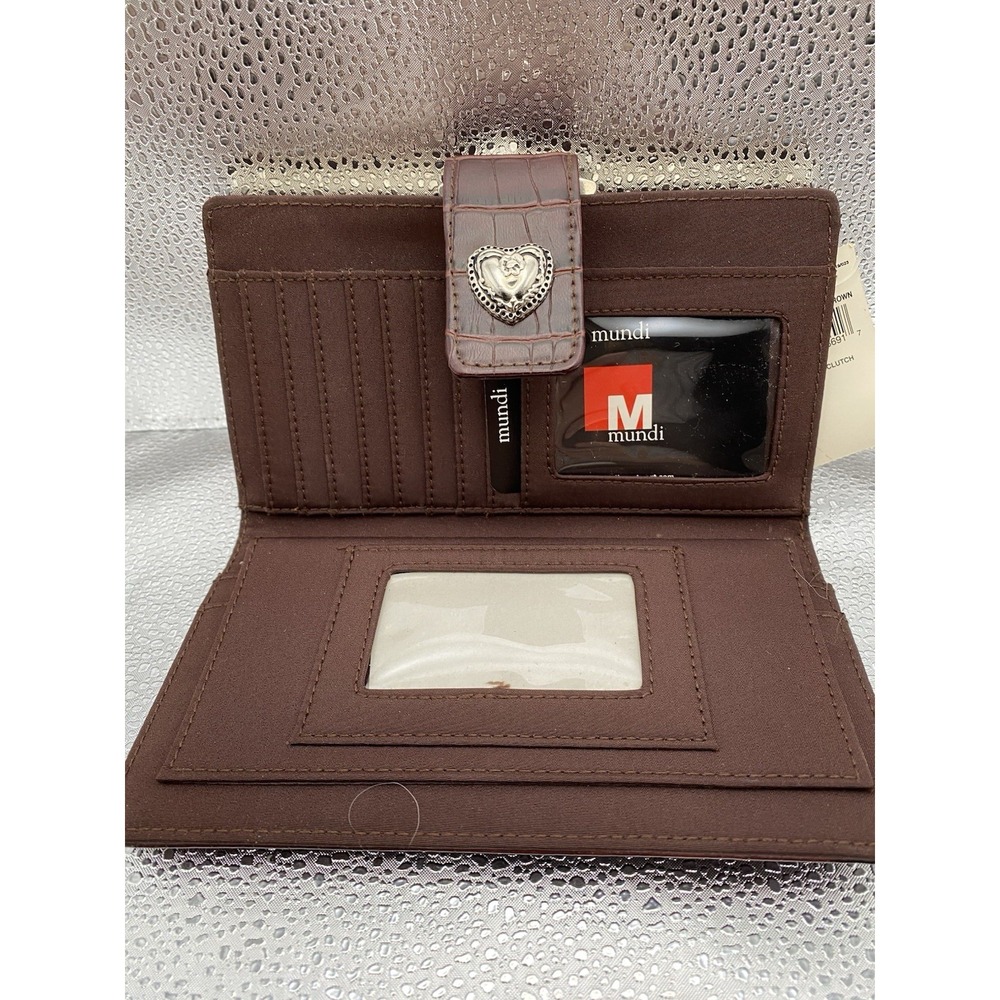 Mundi Brown Crocodile Heart Women's Wallet Clutch - Picture 3 of 5
